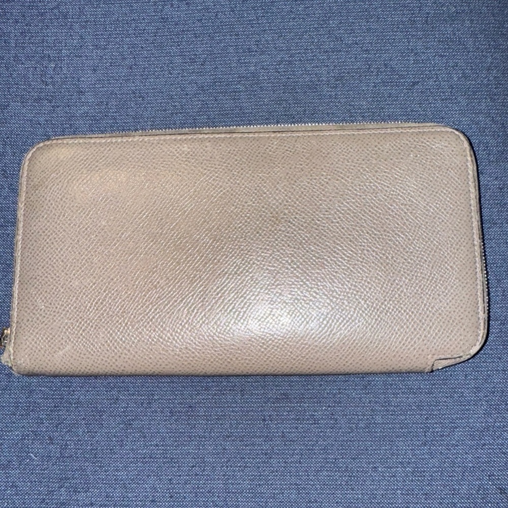 HERMES Azap Silk In Leather Zip Around Long Wallet Gray VINTAGE AUTHENTIC EUC - Picture 2 of 6